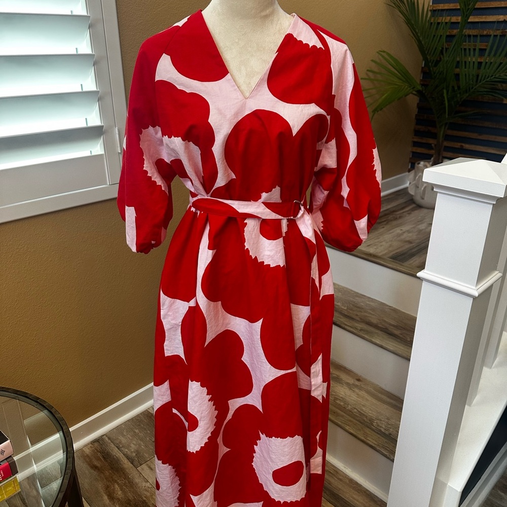 Marimekko Red and White Dolman Sleeve Wrap Dress